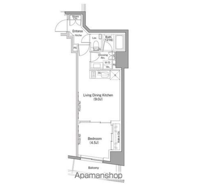 ザ・パークハビオ日本橋小伝馬町[1LDK/35.31m2]の間取図