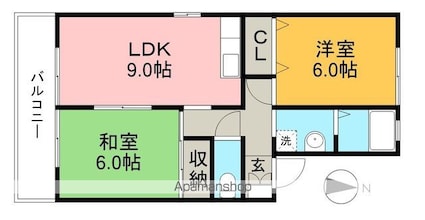 セジュールＯＫ　Ｂ棟[2DK/53.76m2]の間取図