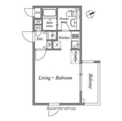 アレーロ北参道[1R/26.42m2]の間取図