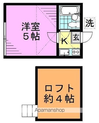 プラザドゥウィルシャーＢ[1K/16m2]の間取図