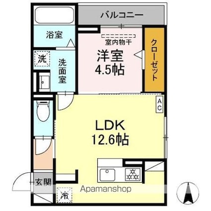 Ｆｌｅｇｌｅｙ（フレグレー）[1LDK/42.06m2]の間取図