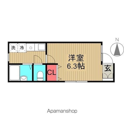 フローラ東小岩[1K/22.2m2]の間取図