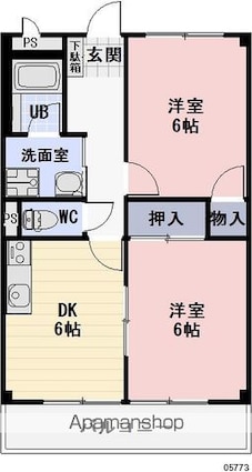 ロザージュⅡ[2DK/44.72m2]の間取図
