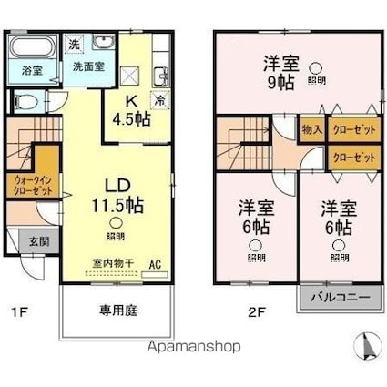 プリムローズ　ベル　Ａ棟[3LDK/88.95m2]の間取図