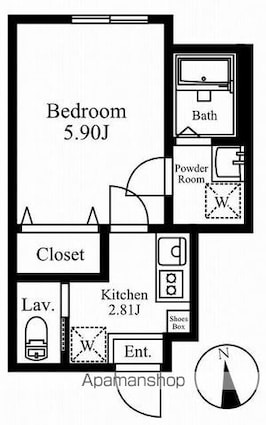 東京都中野区中央２丁目[1K/21.46m2]の間取図
