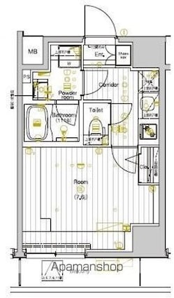 ＰＲＥＭＩＵＭ　ＣＵＢＥ　両国ＤＥＵＸ[1K/25.63m2]の間取図