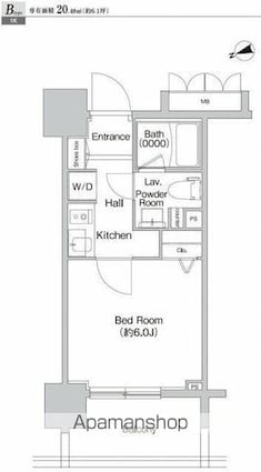 プライムアーバン神楽坂[1K/20.48m2]の間取図