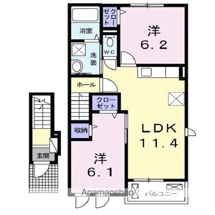 アルモニーアＢ[2LDK/55.85m2]の間取図