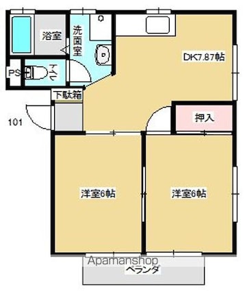 中江ハイツⅡ[2DK/42.85m2]の間取図