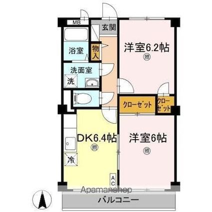 フィネス木太[2DK/44.82m2]の間取図