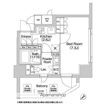 コンフォリア神楽坂ＤＥＵＸ[1K/26.03m2]の間取図