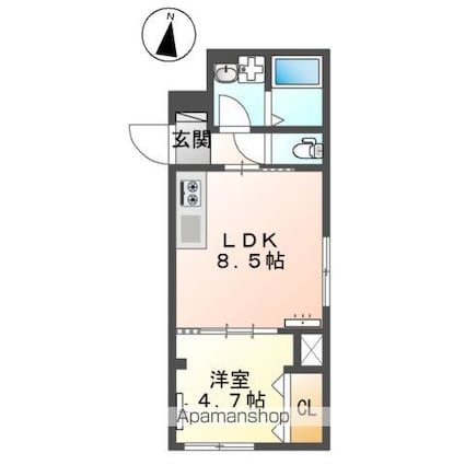 国分寺市マンション[1LDK/33.25m2]の間取図