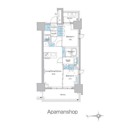 ルフォンプログレ門前仲町プレミア[2LDK/43.73m2]の間取図
