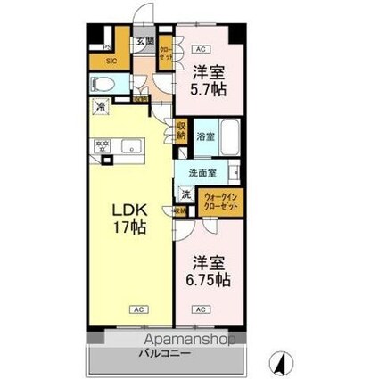 ロイヤルパークス仙台青葉通[2LDK/68.1m2]の間取図