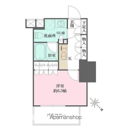 ザ・パークワンズ渋谷本町[1K/24.32m2]の間取図