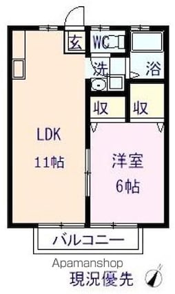 ローズタウン千代田Ｂ[1LDK/35.91m2]の間取図