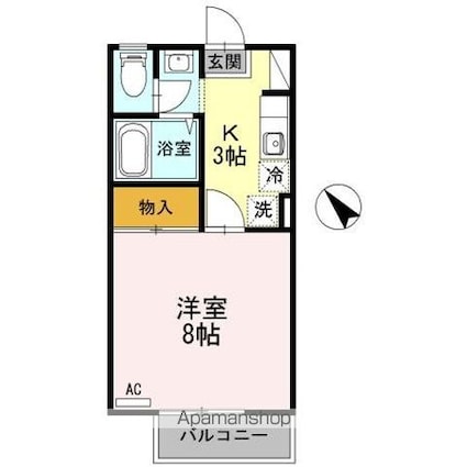 フォーダイヤモンズタウン　Ｅ[1K/26.71m2]の間取図