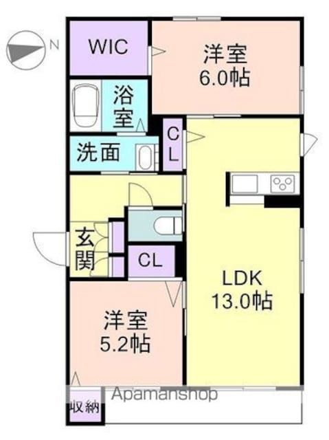 和歌山県和歌山市西小二里３丁目[2LDK/58.82m2]の間取図