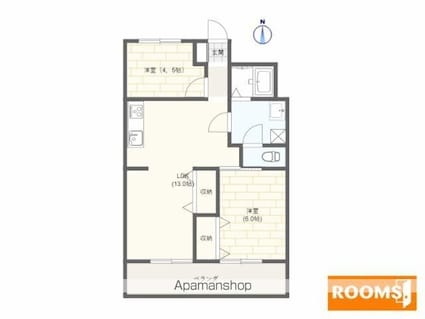 スカイビル萱町[2LDK/52.9m2]の間取図