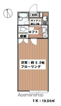 東京都足立区竹の塚１丁目[1K/19.04m2]の間取図