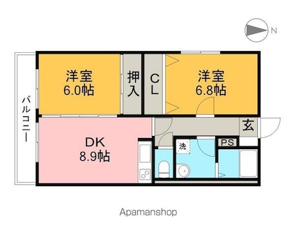 高知県高知市西秦泉寺[2DK/55.4m2]の間取図