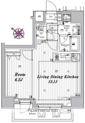 メイクスデザイン三ノ輪[1LDK/44.95m2]の間取図