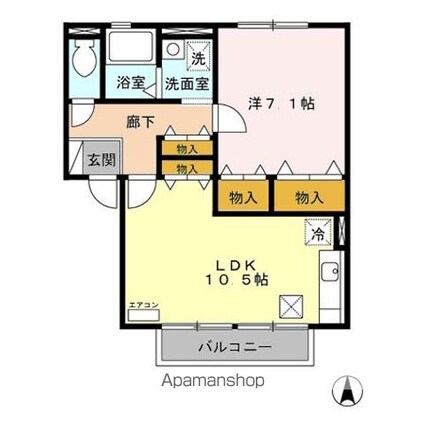 ウィルモア　ＡＢＣＤＥ館[1LDK/45.45m2]の間取図