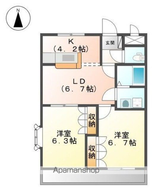 フィールドハイツＭ[2LDK/51.66m2]の間取図