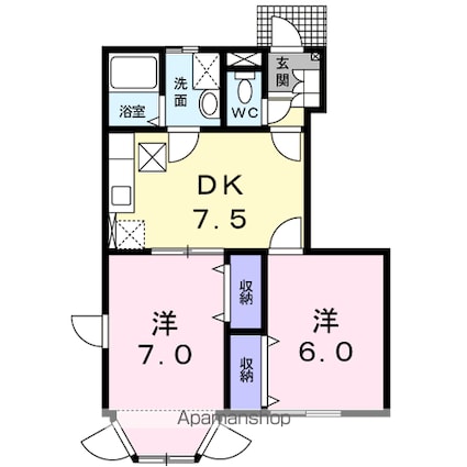 やまなみロイヤルＢ[2DK/46.06m2]の間取図