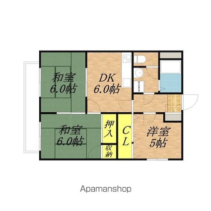 グリーンハイツ高羽[3DK/52m2]の間取図