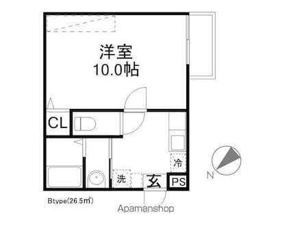 アークリード大津[1K/26.5m2]の間取図