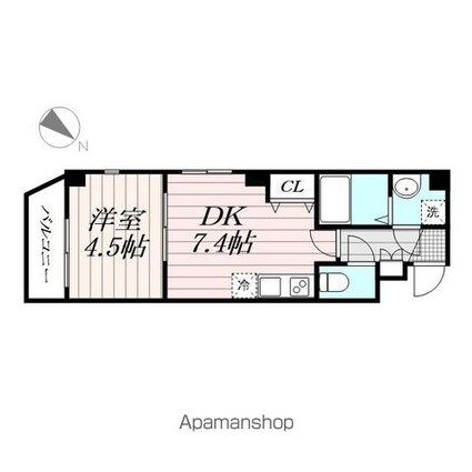 クレスト新田町[1DK/27.55m2]の間取図