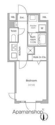 グローリオシェルト池袋本町[1K/25.76m2]の間取図