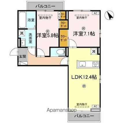 Ｊ．リヴェール高松西宝町　Ａ棟[2LDK/60.02m2]の間取図