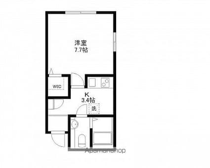 東京都世田谷区弦巻２丁目[1K/25.68m2]の間取図