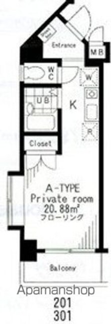 東京都世田谷区用賀１丁目[1K/20.88m2]の間取図
