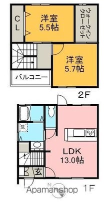 カンパニア西の土居[2LDK/66.24m2]の間取図