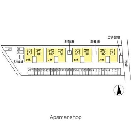 グリーンハイツ　Ａ棟[2LDK/53.81m2]の配置図