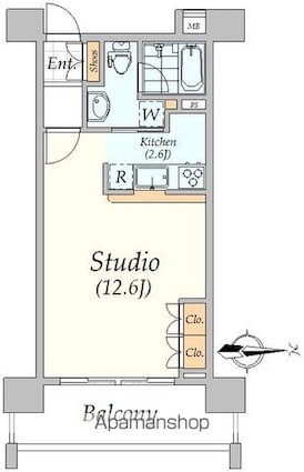 パレステュディオ新宿御苑[1K/35.34m2]の間取図