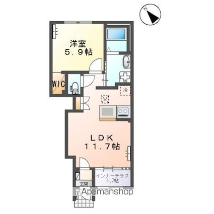 フォレストサイド[1LDK/43.24m2]の間取図