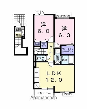 エレガント[2LDK/57.71m2]の間取図