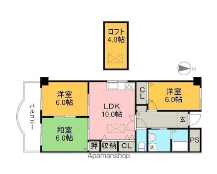 プロムナード万々[3LDK/64.65m2]の間取図