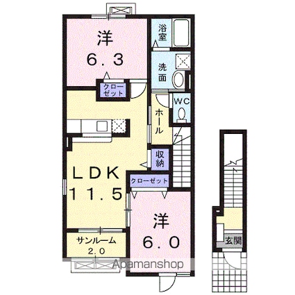 サンハイム　Ｂ[2LDK/60.95m2]の間取図