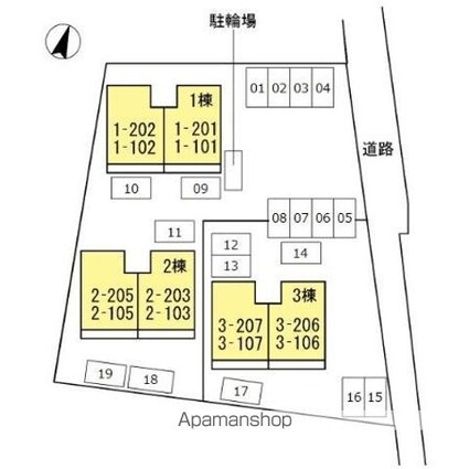 パレーシャル足高　１号棟[3DK/53.46m2]の配置図