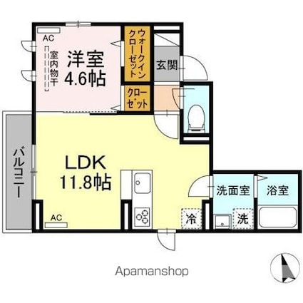 ラ・ポレール代田[1LDK/38.91m2]の間取図