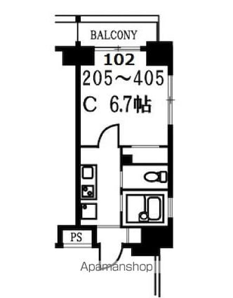 スカイコート月島[1K/22.58m2]の間取図