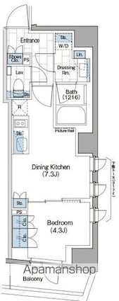 ザ・パークハビオ新宿[1DK/31.68m2]の間取図