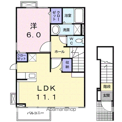 クロワール・リアンⅢ[1LDK/46.09m2]の間取図