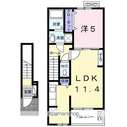 和歌山県御坊市島[1LDK/42.47m2]の間取図