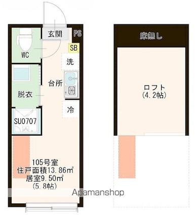 ハーモニーテラス浮間舟渡[1R/13.86m2]の間取図